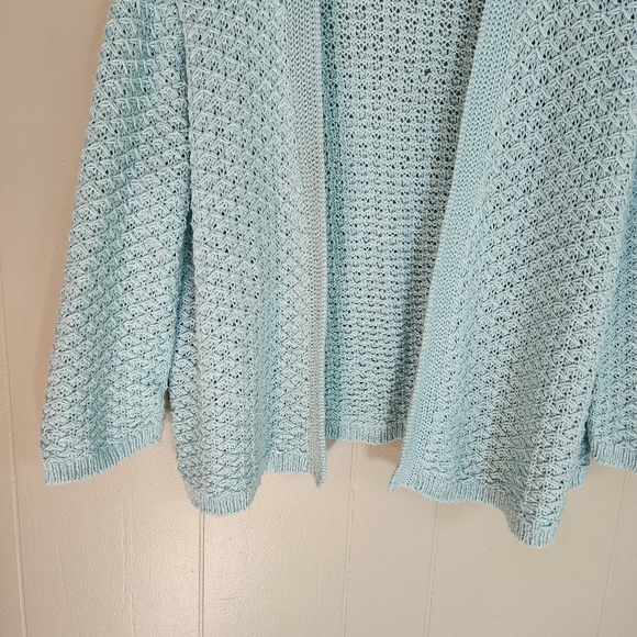 Chico's Open Front Cardigan Aqua Blue Open Knit Size 3 16 - Picture 3 of 10